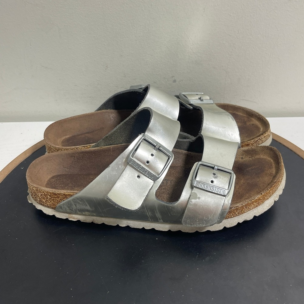 Birkenstock Arizona‎ Silver Metallic Sandals Comfortable Slides Casual Shoes
